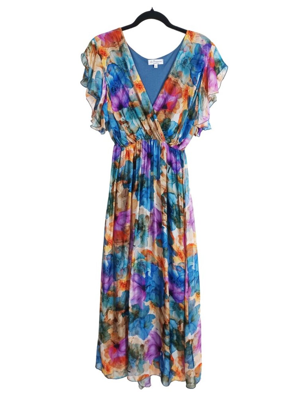 Le Ragazze Silk-Blend Floral-Watercolour Flutter Sleeve Maxi Dress (M) - Picture 2 of 16